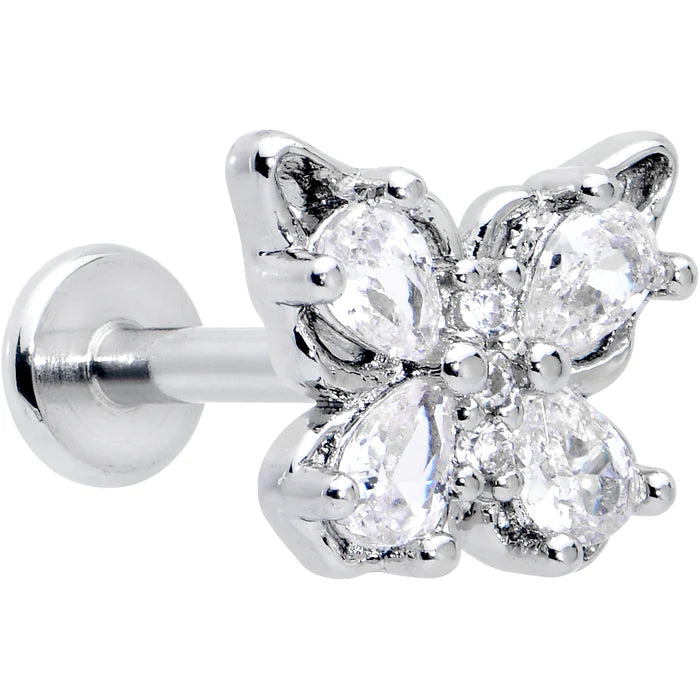 16 GAUGE 5/16 CLEAR GEM BAROQUE BUTTERFLY INTERNALLY THREADED LABRET